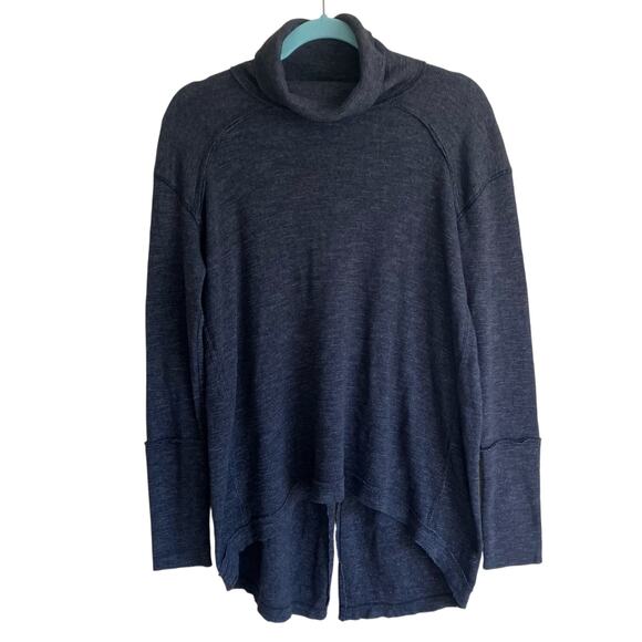 Free People We the Free Sz M Turtleneck Split Back Relaxed Top Charcoal Gray - Picture 3 of 16